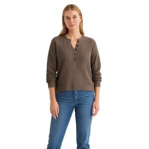 2/$30 GAP Waffle Knit Henley Top Long Sleeve Chocolate Brown XS #A0377 TRB2